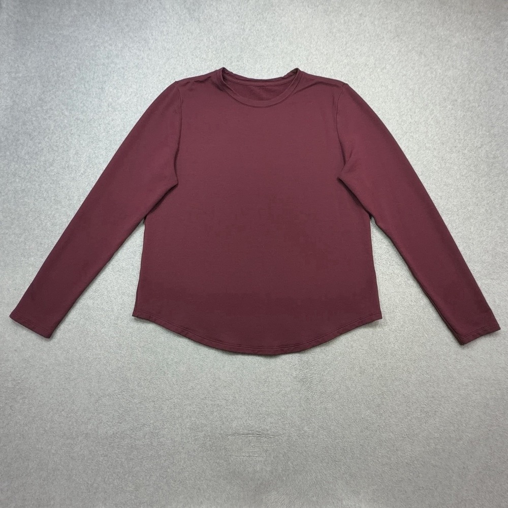 Lululemon Shirt Womens XL Burgundy Red Long Sleeve Terry Knit Crewneck Stretch